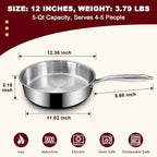 EWFEN 12 Inch Tri-Ply Stainless Steel Frying Pan, Compatible - Image 3
