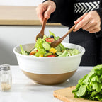 HASENSE Large Ceramic Serving Bowls Set of 2, 84 Oz 9 Inch White & Terracotta - Image 7