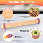 Wooden Rolling Pin with Thickness Rings and Pastry Baking Mat, Pie Crusts - Image 7