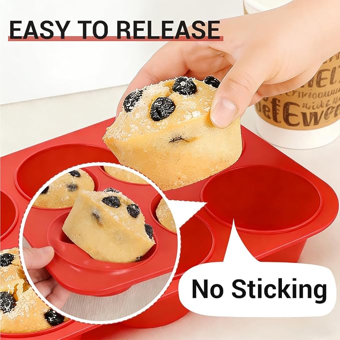 CAKETIME Silicone Jumbo Muffin Pan 3 Pack 6 Cup 3.5 Inch Large Muffin Tin Non - Image 5
