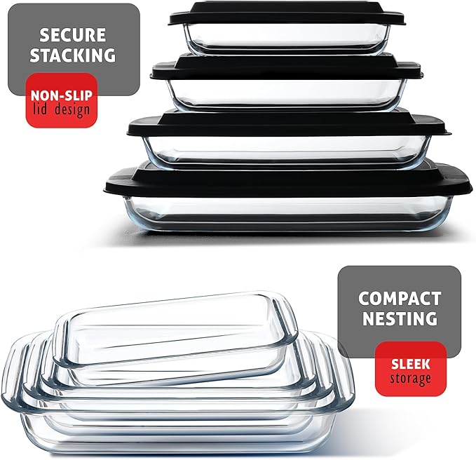 Nestl 8pc Glass Baking Dishes for Oven, Glass Food Storage Containers - Image 5