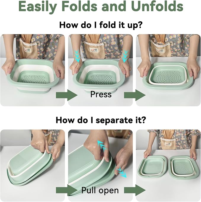 Collapsible Colander and Sink Basin Set - 2 in 1 Collapsible Colander Strainer - Image 7