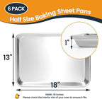 6 Pack Half Size Baking Sheet Pan, Aluminum Commercial Cookie Sheet Pan - Image 5
