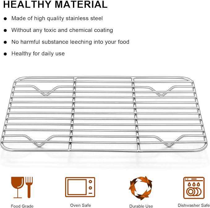 E-far Baking Cooling Rack Set of 2, Stainless Steel Metal Roasting Cooking Racks - Image 4