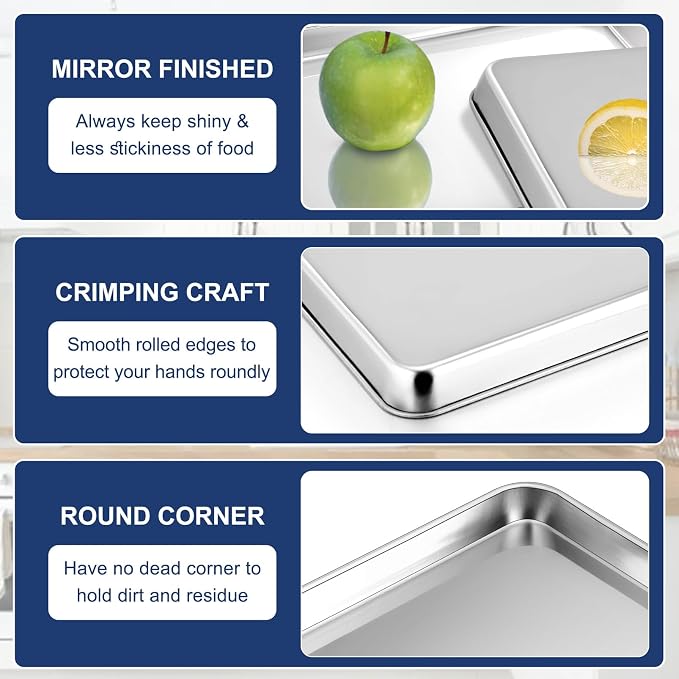 P&P CHEF 10.5 Inch Baking Cookie Sheet, Oven Pan Tray Stainless Steel Sheet Pan - Image 3