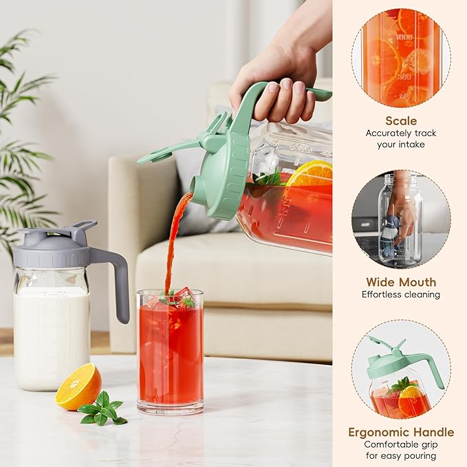 Glass Mason Jar Pitcher, 64 oz Wide Mouth Jug - Image 4