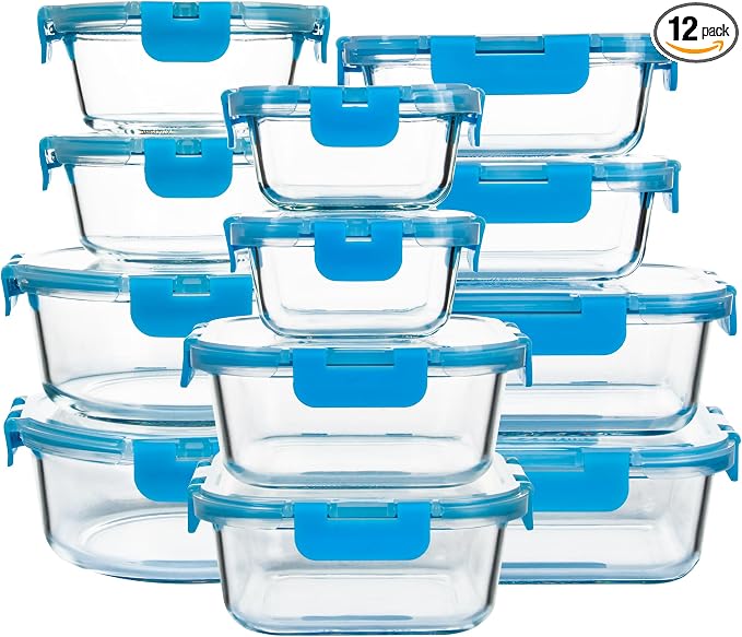 FAWLES 12 Pack Glass Meal Prep Containers by FAWLES