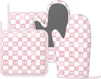 Oven Mitts and Pot Holders Pink Check Bow Pattern Silicone Kitchen Accessories by DADABULIU