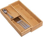 guiogc Bamboo Kitchen Drawer Organizer, Cutlery Tray - Image 5