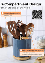 LoeJan 3 Compartment Utensil Holder, Extra Large Utensil Crock, Stable Ceramic - Image 3