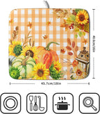 Autumn Maple Leaf Orange White Check Plaids Dish Drying Mat - Image 2