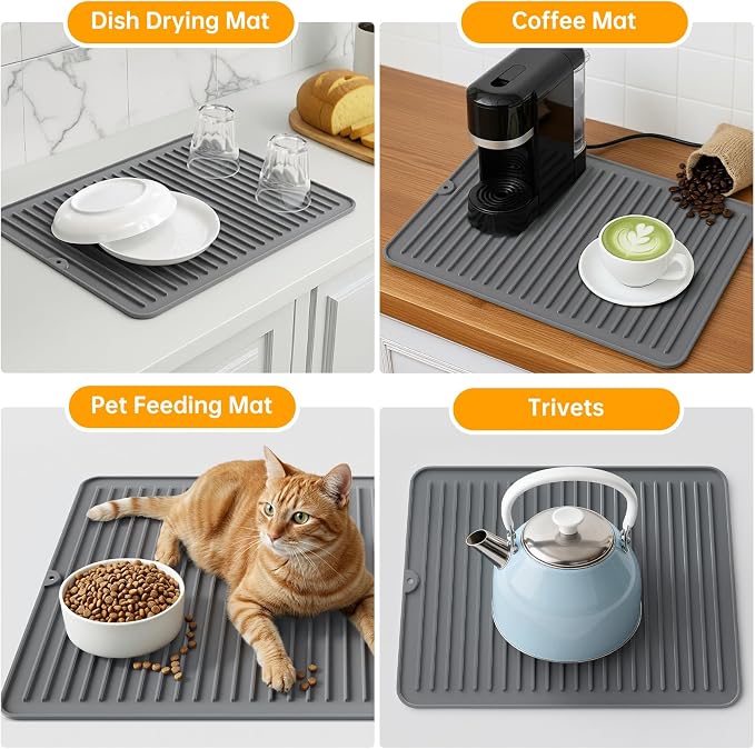 Songrey 16" x 12" Silicone Dish Drying Mat, Kitchen Counter Drying Pad - Image 6