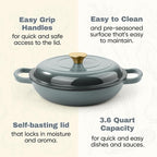 3 Quart Enameled Cast Iron Braiser, Non Stick Enameled Cast Iron Skillet - Image 7