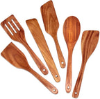 6 Pack Teak Wooden Spoons for Cooking Utensil Set Best Wood Non Toxic Spatula by Ayiaren