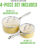 GreenLife Artisan Healthy Ceramic Nonstick, 1QT and 2QT Saucepan Pot Set - Image 5