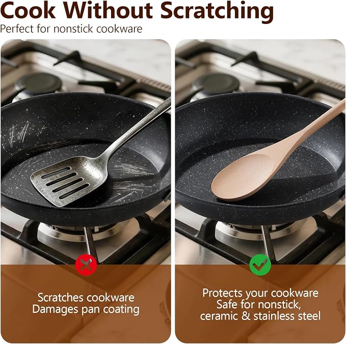 Cooking Wooden Spoons, MORGLES 14-Inch Serving Spoons - Image 3