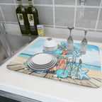 Coastal Coral Dish Drying Mat 18x24 inch Starfish Shell Fast Dry Microfiber - Image 6
