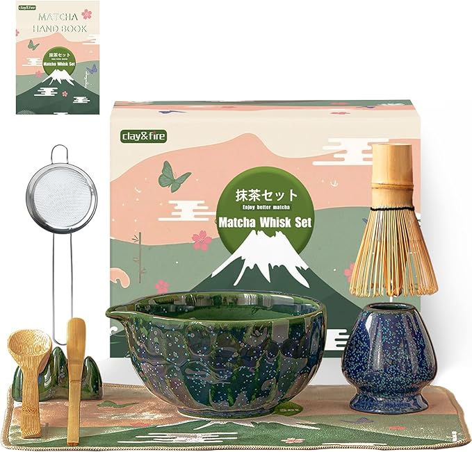 Clay&Fire Matcha Whisk Set，9 Pcs Ceramic Matcha Set, 15 OZ Matcha Bowl by FocusonMatchaWhiskSet
