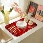 Red Valentines Dish Drying Mat 18x24 Inch Red Hearts Dish Drainer Protector Pad - Image 6
