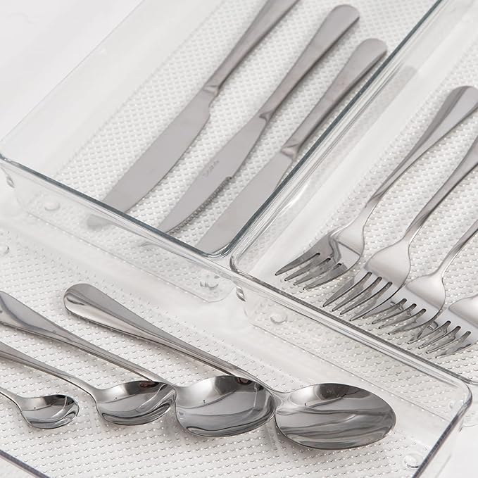 3 Pack Large Clear Plastic Drawer Organizer Tray Cutlery Utensil Makeups Drawer - Image 5