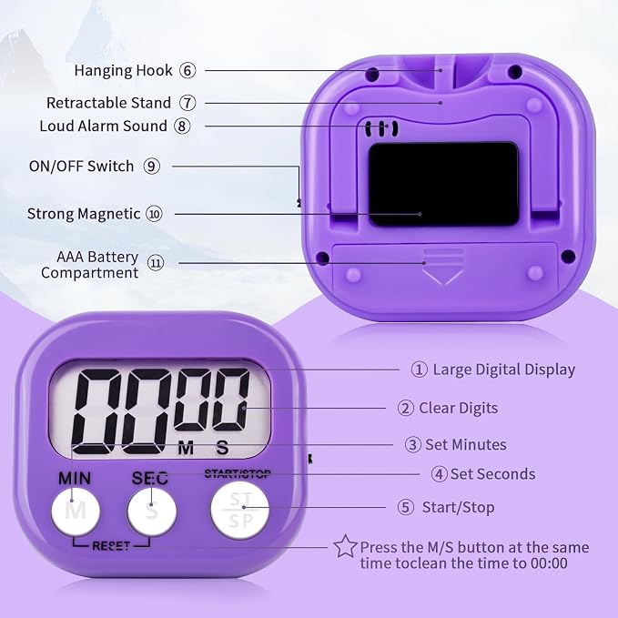 2 Pack Purple Digital Kitchen Timer Magnetic Digital Timer - Image 4