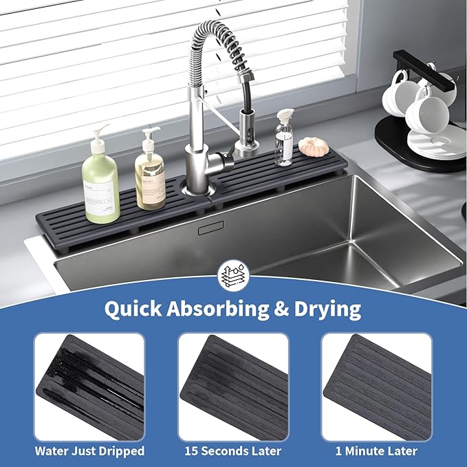 Faucet Mat for Kitchen Sink, Water Absorbent Kitchen Faucet Mat, Durable Sink - Image 5