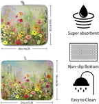 Spring Floral Dish Drying Mat for Kitchen Counter 16x18 Inch Sage Green Wild - Image 2