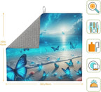 Blue Butterfly Beach Dish Drying Mat 16x18 Inch, Microfiber Absorbent Fast Dry - Image 2