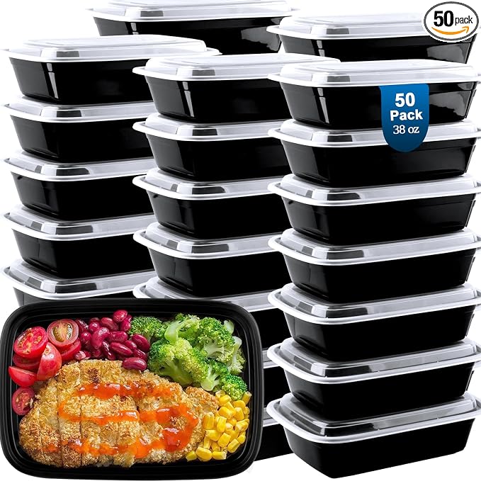 vivigu 50 Pack Meal Prep Containers 38 oz, Leakproof To Go Food Containers by VIVIGU