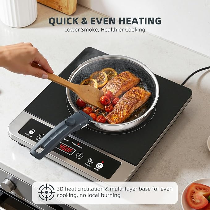 Ciwete Hybrid Non Stick Frying Pans Set 3-Piece, 8 & 9.5 Inch Tri-Ply Stainless - Image 5
