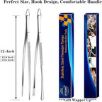 JETKONG 2 Pcs 12-Inch Kitchen Tweezers Fine Tweezer Tongs, Extra-Long Stainless - Image 7