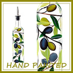 17oz Hand Painted Glass Olive Oil Bottle Dispenser- 500ml Green Oil & Vinegar - Image 2