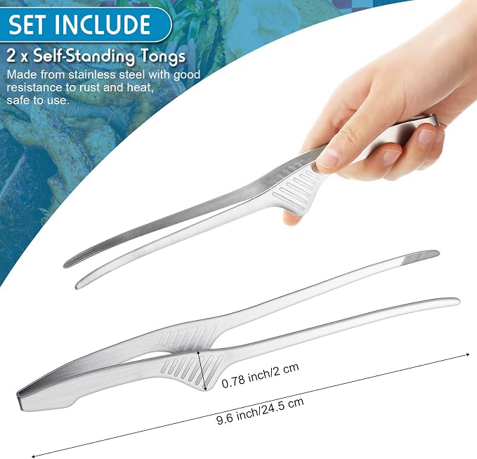 Patelai 2 Pieces Korean and Japanese BBQ Tongs Non Slip Cooking Utensils - Image 2
