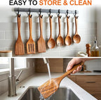 7 Pcs Acacia Wood Cooking Utensils Set Large Wooden Spoons - Image 5