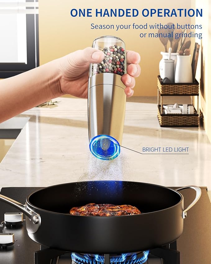 CIRCLE JOY Stainless Steel Graviry Electric Pepper Grinder Automatic Salt - Image 3
