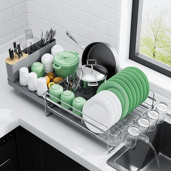 Kitsure Extendable Dish Drying Rack, Large Drying Dish Rack by Kitsure