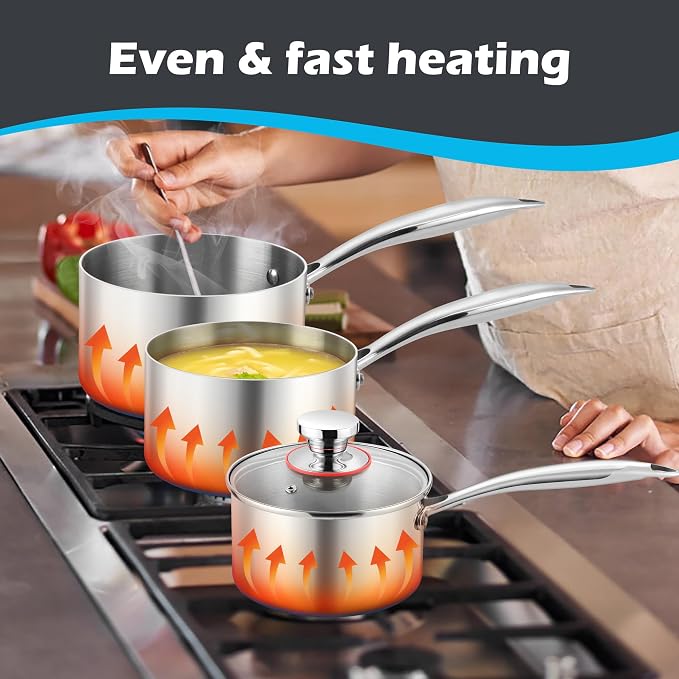 E-far 3-Quart Saucepan, Tri-Ply Stainless Steel Sauce Pan - Image 5