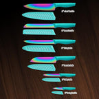 Marco Almond Kitchen Knife Set, KYA37 12-Piece Rainbow Titanium Stainless Steel - Image 2
