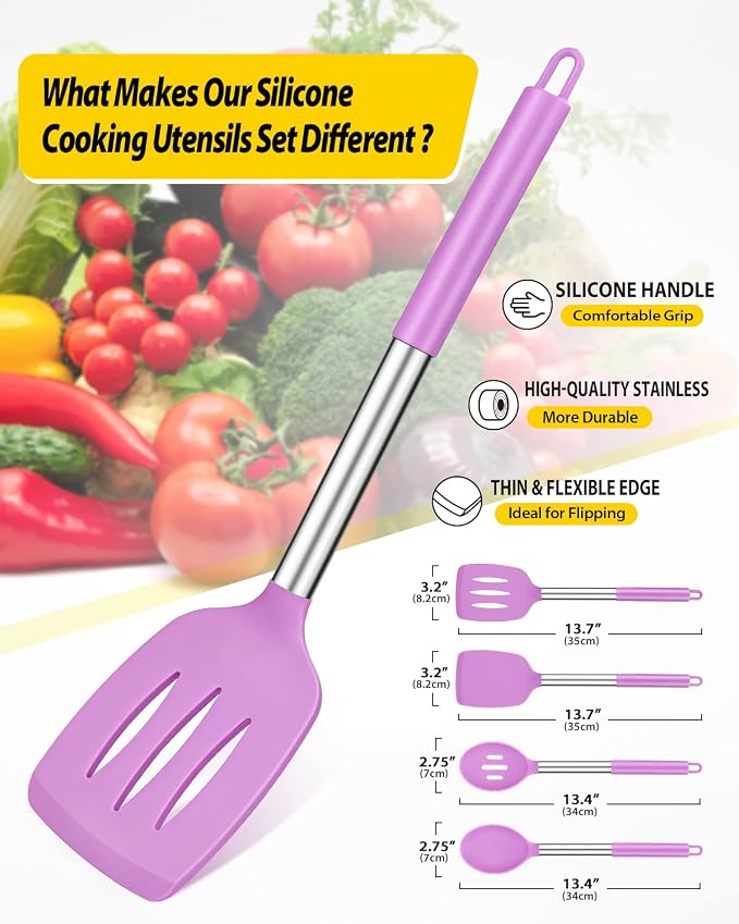 Pack of 4 Silicone Cooking Utensils Set, Non Stick Large Solid Spatulas - Image 2