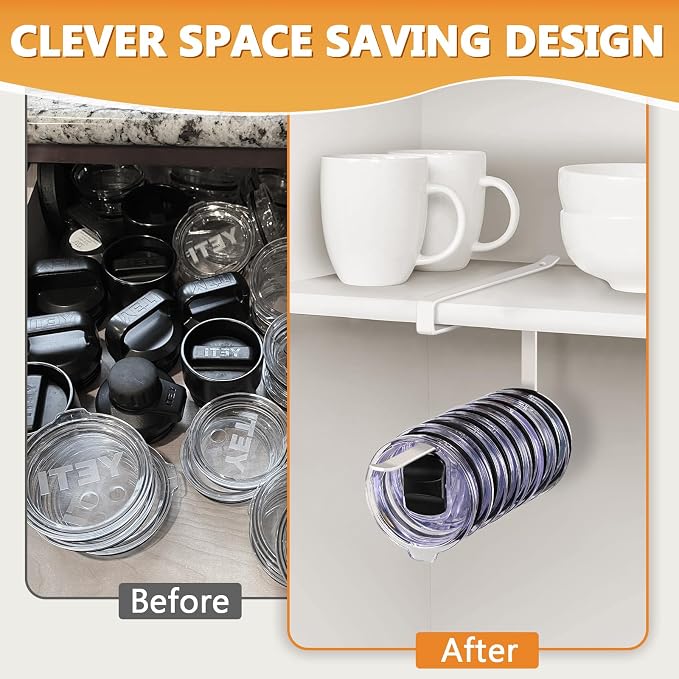 Tumbler Lid Organizer Under Cabinet, Tumbler Lid Storage Hook Up to 10 Lids - Image 7