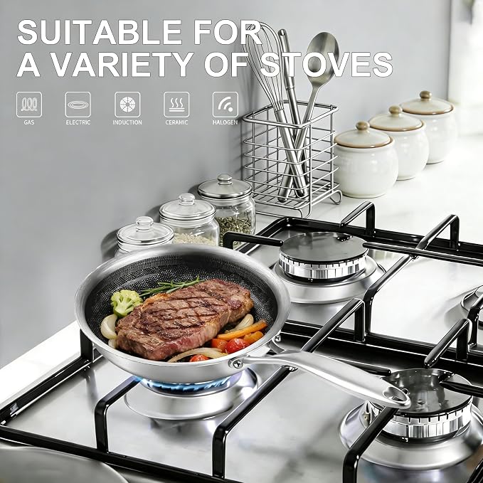 DELARLO 8 inch Tri-Ply Stainless Steel Omelette Pans Nonstick Ceramic Frying Pan - Image 3
