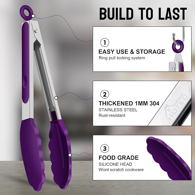 HOTEC Premium Stainless Steel Locking Kitchen Tongs - Image 4