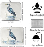 Summer Dish Drying Mat Blue White Heron Beach Absorbent Microfiber Drying Mats - Image 2