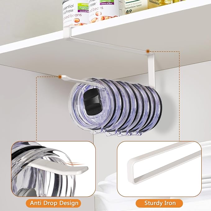 Tumbler Lid Organizer 2 Pack Tumbler Lid Storage Hook Up to 20 Lids, Space - Image 5