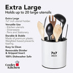 Cooler Kitchen White Rotating Extra Large Stainless Steel Utensil Holder Caddy - Image 5