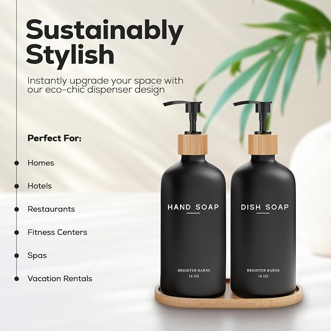 Black Glass Hand and Dish Soap Dispenser Set by Brighter Barns - Image 2