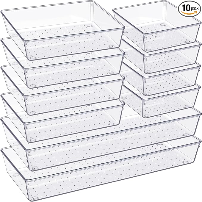 Criusia Drawer Organizer, 10 Pack Large Clear Plastic Set, 3 Size Versatile by Criusia