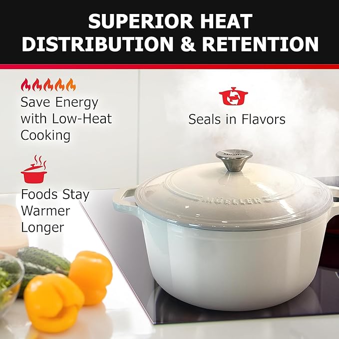 MUELLER HOME 4.5 QT Enameled Cast Iron Dutch Oven, Heavy-Duty Casserole Dish - Image 3