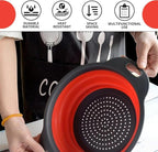 Red Round Silicone Collapsible Colander – Silicone Round Kitchen Strainers - Image 8