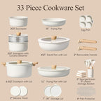 CAROTE 33pcs Pots and Pans Non Stick, Cookware Sets Detachable Handle, - Image 2
